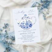 ブルーエレガントフローラトワールブライダルシャワー 招待状