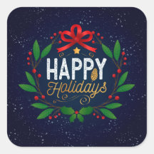 ブルーエレガントフローラハッピーホリデイズ |ステッカー