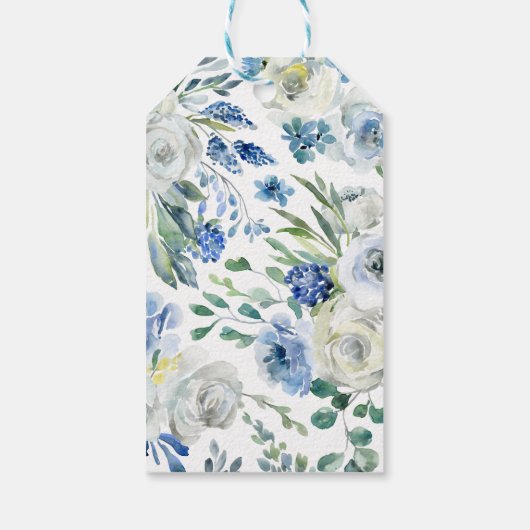 ブルーエレガントフローラバプテスマ宗教十字架 ギフトタグ (裏面)