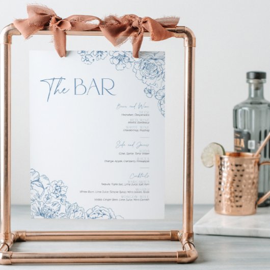ブルーエレガントフローラバーメニューカクテル 台座サイン
