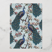 ブルーエレガントフローラピーコックブライダルシャワー 箔招待状 (裏面)