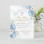 ブルーエレガントフローラファースト聖餐式 招待状 (スタンド正面)