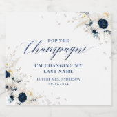 ブルーエレガントフローラブライダルきらめくワインラベル スパークリングワインラベル (シングルラベル)