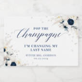 ブルーエレガントフローラブライダルきらめくワインラベル スパークリングワインラベル (シングルラベル)