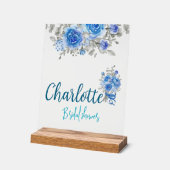 ブルーエレガントフローラブライダルシャワーウェルカムアクリル アクリルサイン (傾斜)