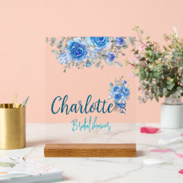 ブルーエレガントフローラブライダルシャワーウェルカムアクリル アクリルサイン