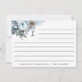 ブルーエレガントフローラブライダルシャワーレシピカード (裏面)