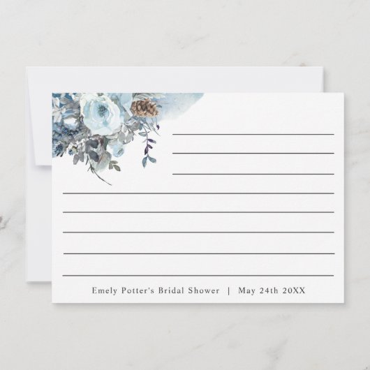 ブルーエレガントフローラブライダルシャワーレシピカード (裏面)