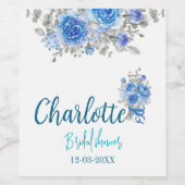 ブルーエレガントフローラブライダルシャワー食品 ワインラベル (シングルラベル)