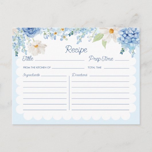 ブルーエレガントフローラブライダルレシピカード ポストカード (正面)