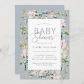 ブルーエレガントフローラベビーシャワー招待状 招待状 (正面/裏面)