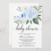 ブルーエレガントフローラベビーシャワー招待状 招待状 (正面/裏面)