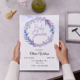 ブルーエレガントフローラベビーシャワー 招待状