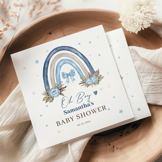 ブルーエレガントフローラベージュボホーレインボー スタンダードカクテルナプキン