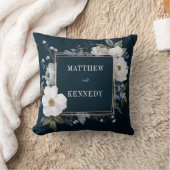 ブルーエレガントフローラホワイトブロッサムデザイン クッション (ブランケット)