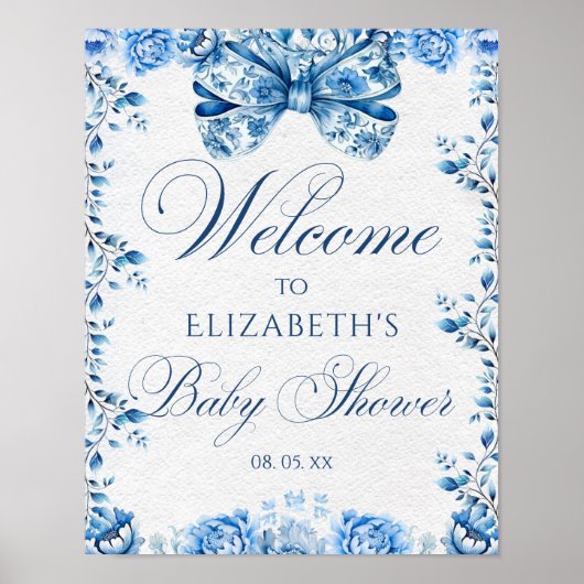 ブルーエレガントフローラボウトワール書道へようこそ ポスター (正面)