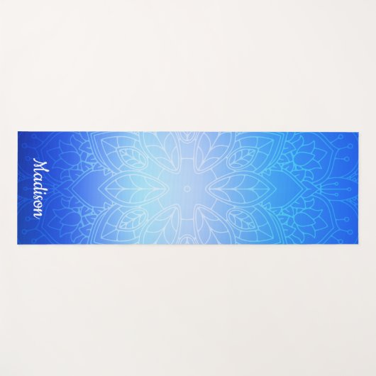 ブルーエレガントフローラマンダラパターンヨガマット ヨガマット (正面(横))