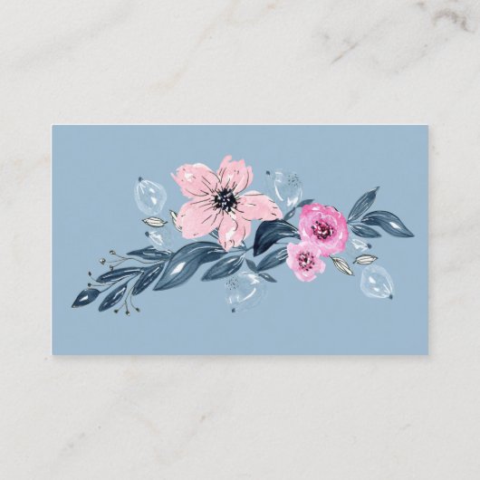 ブルーエレガントフローラメモリアル祈りの言葉カード 名刺 (裏面)