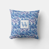 ブルーエレガントフローラモノグラム クッション (正面)