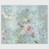 ブルーエレガントフローララッピング紙 ラッピングペーパー (フラット)