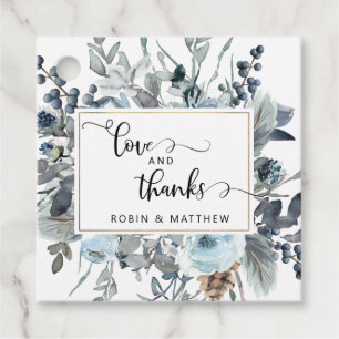 ブルーエレガントフローララブ&感謝してい結婚式の引き出物 フェイバータグ