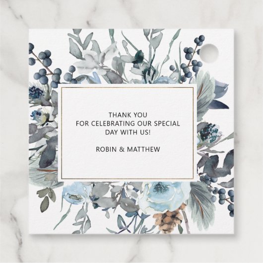 ブルーエレガントフローララブ&感謝してい結婚式の引き出物 フェイバータグ (裏面)