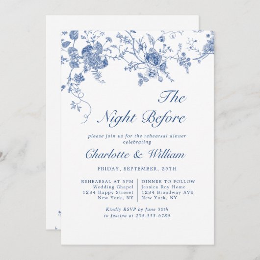 ブルーエレガントフローラリハビクトリアンーサルディナー 招待状 (正面/裏面)