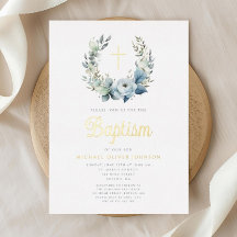 ブルーエレガントフローラリースクロスボーイバプテスマ金ゴールド