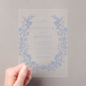 ブルーエレガントフローラリースボヘミアン結婚ズ アクリル招待状 (インサイチュ (ポータブル))