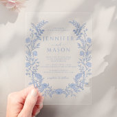 ブルーエレガントフローラリースボヘミアン結婚ズ アクリル招待状