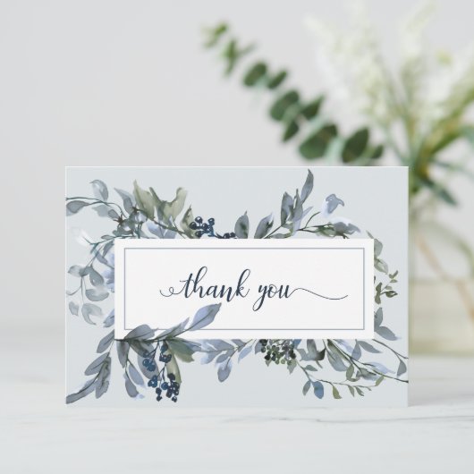 ブルーエレガントフローラリース葬儀ありがとう サンキューカード (スタンド正面)