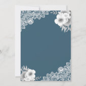 ブルーエレガントフローラレースイスラム教徒メンディ 招待状 (裏面)