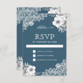 ブルーエレガントフローラレースイスラム教徒 出欠カード (正面/裏面)