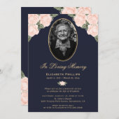 ブルーエレガントフローラ写真葬儀追悼会 招待状 (正面/裏面)