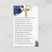 ブルーエレガントフローラ写真葬式祈りの言葉カード 名刺 (裏面)