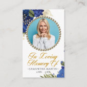 ブルーエレガントフローラ写真葬式祈りの言葉カード 名刺 (正面)