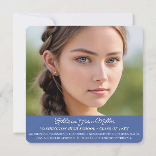 ブルーエレガントフローラ卒業写真のお知らせ 案内状 (裏面)