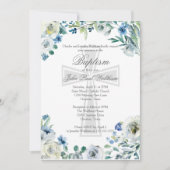 ブルーエレガントフローラ宗教十字洗礼 招待状 (正面)