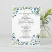 ブルーエレガントフローラ宗教十字洗礼 招待状 (スタンド正面)