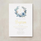 ブルーエレガントフローラ宗教少年バプテスマ金ゴールド 箔招待状