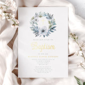 ブルーエレガントフローラ宗教少年バプテスマ 箔招待状