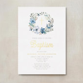 ブルーエレガントフローラ宗教少年バプテスマ 箔招待状
