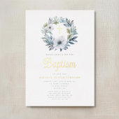 ブルーエレガントフローラ宗教少年バプテスマ 箔招待状