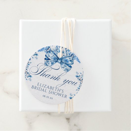 ブルーエレガントフローラ弓の書道ありがとう フェイバータグ (インサイチュ)