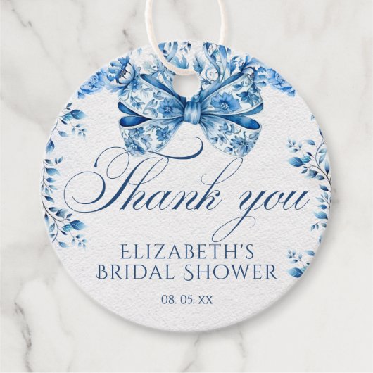 ブルーエレガントフローラ弓の書道ありがとう フェイバータグ (正面)