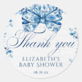 ブルーエレガントフローラ弓の書道ありがとう ラウンドシール (正面)