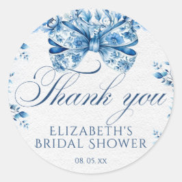 ブルーエレガントフローラ弓の書道ありがとう ラウンドシール