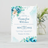 ブルーエレガントフローラ招待状カード 招待状 (スタンド正面)