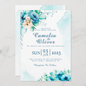 ブルーエレガントフローラ招待状カード 招待状 (正面/裏面)