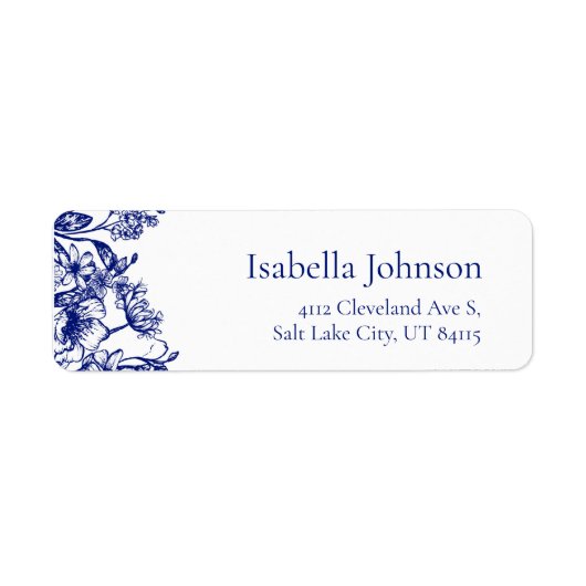 ブルーエレガントフローラ植物学差出人住所ラベル ラベル (正面)